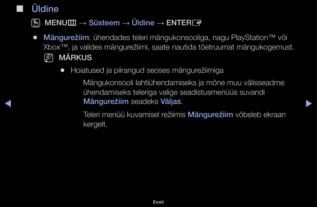 Samsung UE50J5100AWXBT, UE32H5030AWXXH, UE40H4200AWXXH, UE40H5030AWXXH manual OO MENUm → Süsteem → Üldine → Entere 