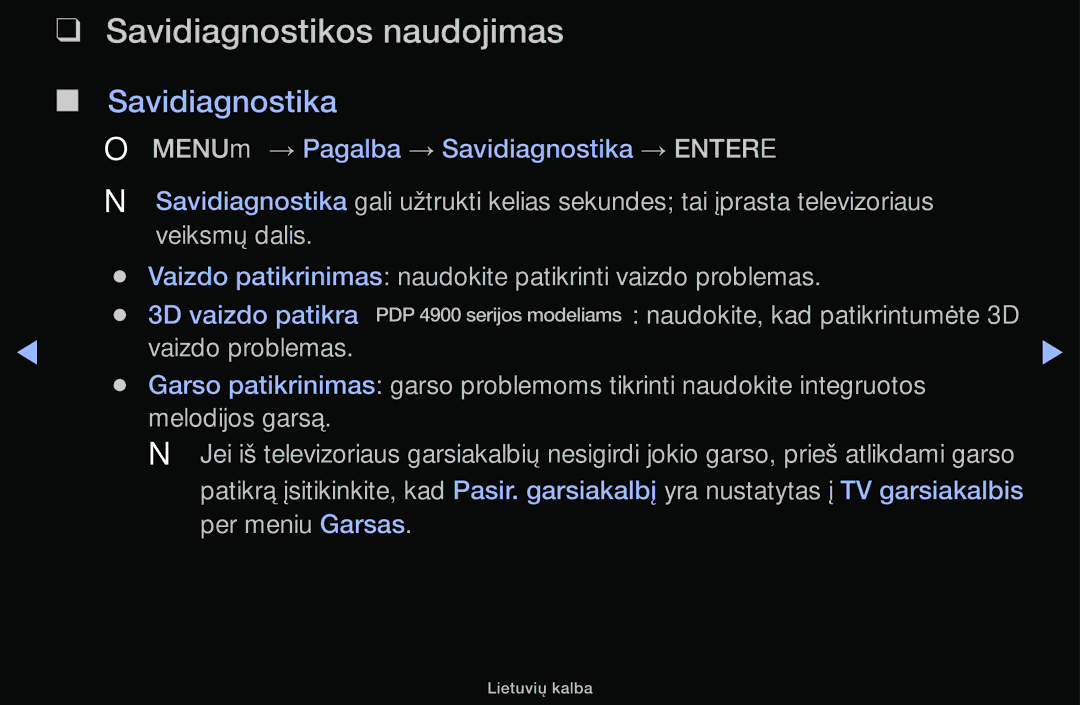 Samsung UE40J5100AWXBT, UE32H5030AWXXH, UE50J5100AWXBT, UE40H4200AWXXH manual Savidiagnostikos naudojimas, Savidiagnostika 
