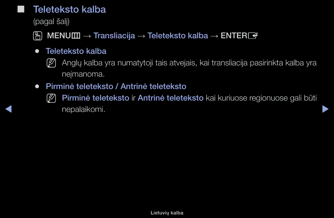 Samsung UE28H4000AWXBT, UE32H5030AWXXH, UE50J5100AWXBT, UE40H4200AWXXH, UE40H5030AWXXH manual Teleteksto kalba, Neįmanoma 
