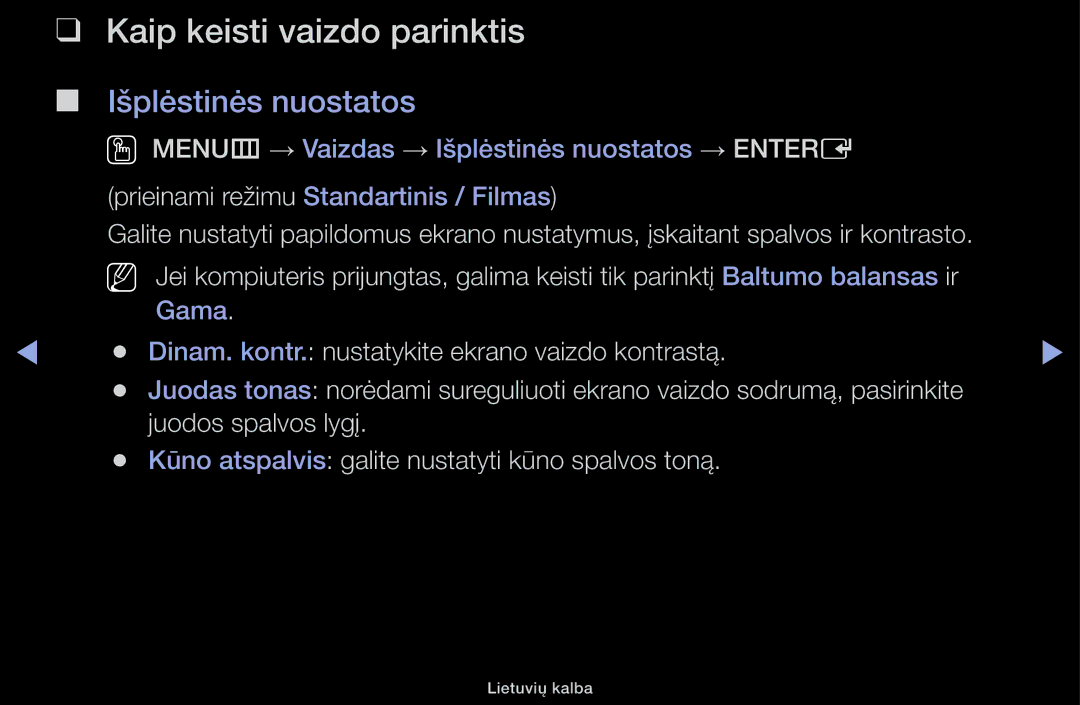 Samsung UE48H5030AWXXH, UE32H5030AWXXH, UE50J5100AWXBT, UE40H4200AWXXH Kaip keisti vaizdo parinktis, Išplėstinės nuostatos 