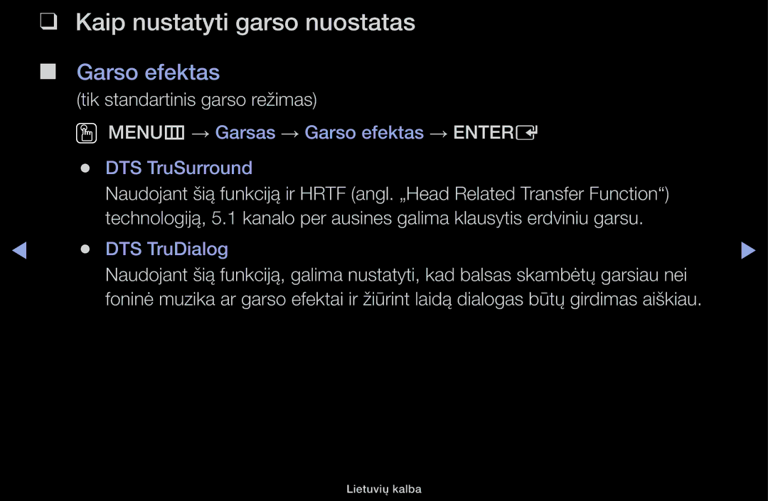 Samsung UE32J4100AWXBT, UE32H5030AWXXH, UE50J5100AWXBT, UE40H4200AWXXH manual Kaip nustatyti garso nuostatas, Garso efektas 