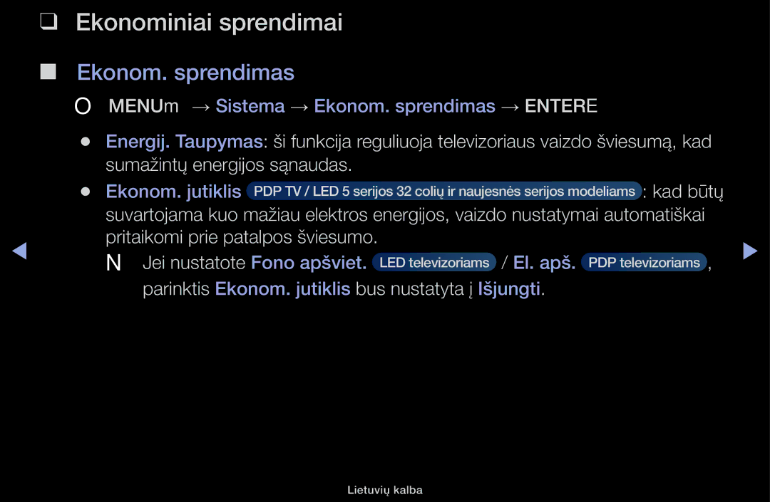 Samsung UE40H5000AKXBT, UE32H5030AWXXH, UE50J5100AWXBT, UE40H4200AWXXH manual Ekonominiai sprendimai, Ekonom. sprendimas 