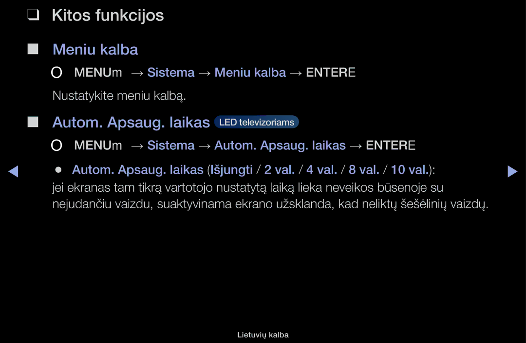 Samsung UE32H5000AKXBT, UE32H5030AWXXH, UE50J5100AWXBT, UE40H4200AWXXH, UE40H5030AWXXH Meniu kalba, Autom. Apsaug. laikas 