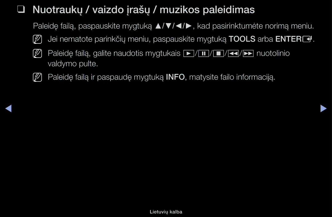 Samsung UE32J4100AWXBT, UE32H5030AWXXH, UE50J5100AWXBT, UE40H4200AWXXH manual Nuotraukų / vaizdo įrašų / muzikos paleidimas 