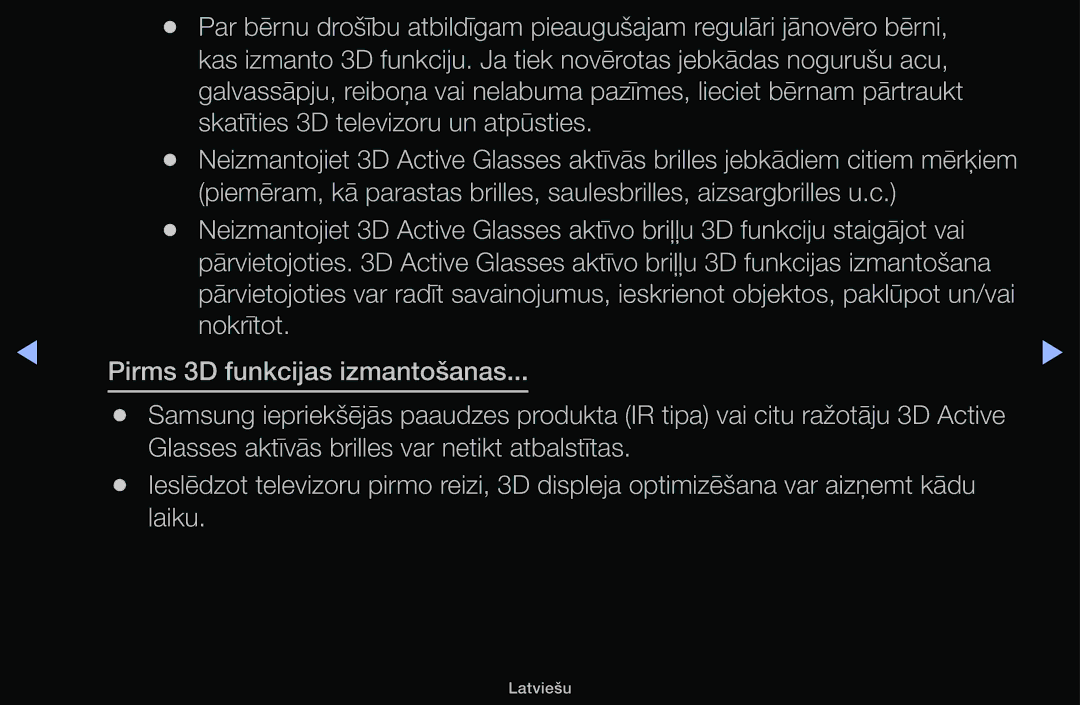 Samsung UE48H5030AWXXH, UE32H5030AWXXH, UE50J5100AWXBT, UE40H4200AWXXH manual Nokrītot Pirms 3D funkcijas izmantošanas 