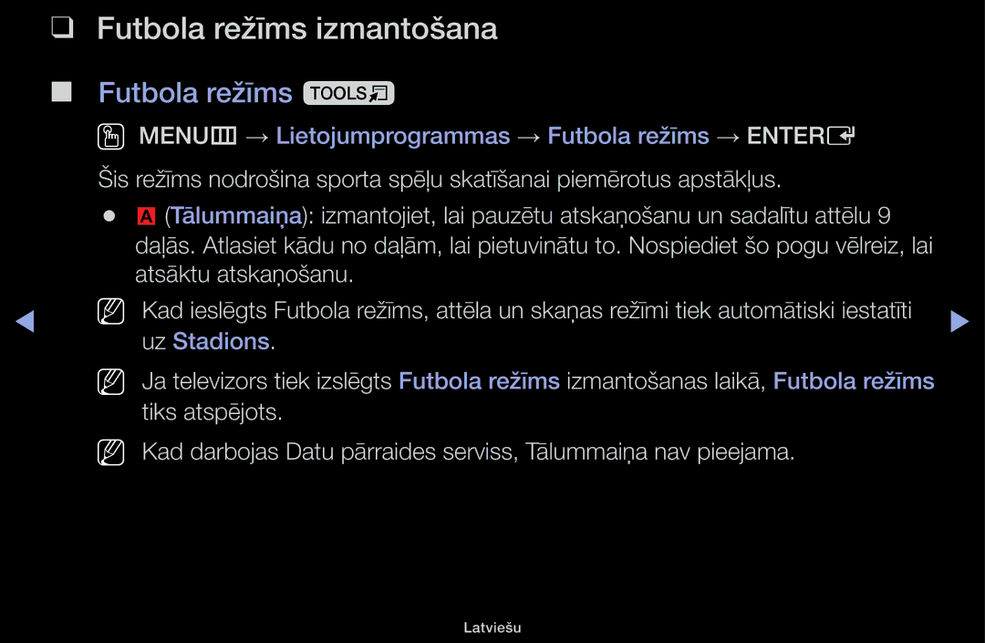 Samsung UE22H5000AWXBT, UE32H5030AWXXH, UE50J5100AWXBT, UE40H4200AWXXH manual Futbola režīms izmantošana, Futbola režīms t 