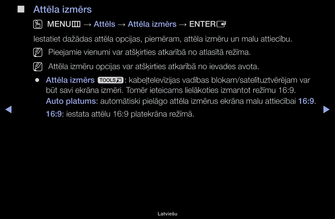 Samsung UE48H5000AKXBT, UE32H5030AWXXH, UE50J5100AWXBT, UE40H4200AWXXH manual OO MENUm → Attēls → Attēla izmērs → Entere 