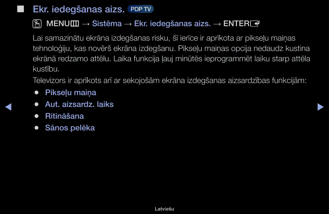 Samsung UE48H5000AKXBT, UE32H5030AWXXH, UE50J5100AWXBT, UE40H4200AWXXH, UE40H5030AWXXH manual Ekr. iedegšanas aizs. PDP TV 