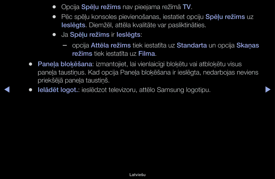 Samsung UE40H4200AWXXH, UE32H5030AWXXH, UE50J5100AWXBT, UE40H5030AWXXH, UE48H5030AWXXH manual Ja Spēļu režīms ir Ieslēgts 