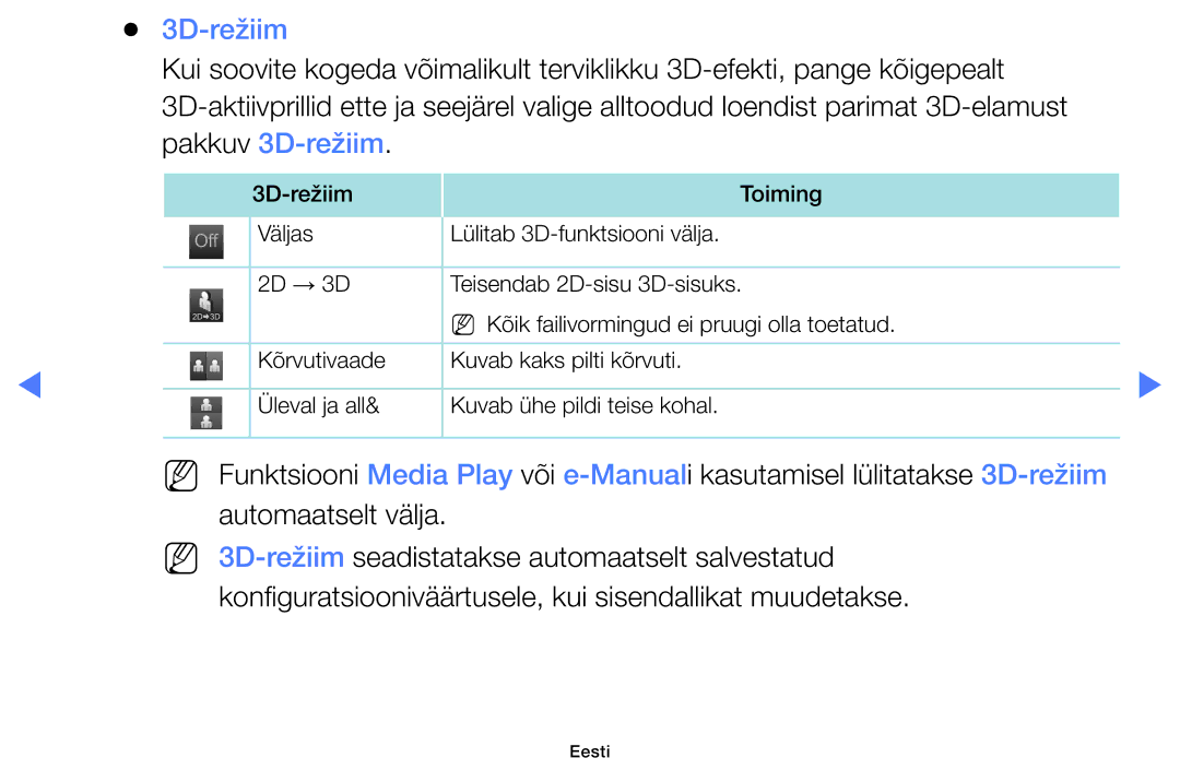 Samsung UE28H4000AWXBT, UE32H5030AWXXH, UE50J5100AWXBT, UE40H5030AWXXH, UE48H5030AWXXH, UE32H4000AWXBT manual 3D-režiim 