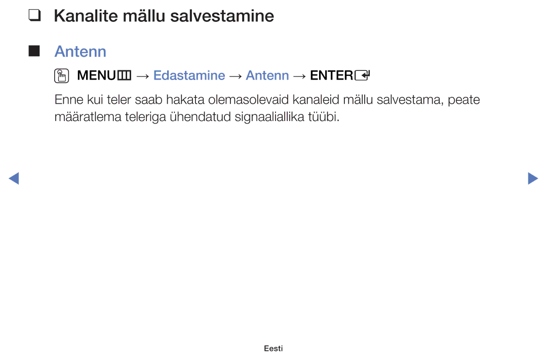 Samsung UE40H5030AWXXH, UE32H5030AWXXH manual Kanalite mällu salvestamine, OO MENUm → Edastamine → Antenn → Entere 