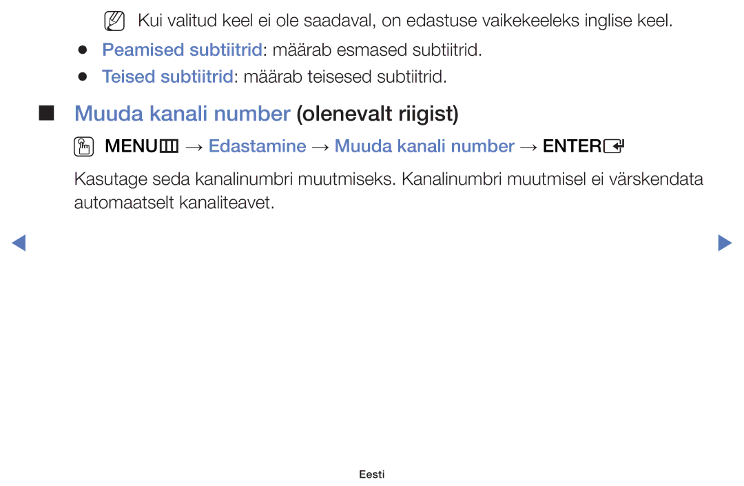 Samsung UE48J5100AWXBT manual Muuda kanali number olenevalt riigist, OO MENUm → Edastamine → Muuda kanali number → Entere 