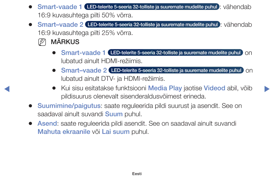 Samsung UE32H5030AWXXH, UE50J5100AWXBT, UE40H5030AWXXH, UE48H5030AWXXH manual Smart-vaade, Mahuta ekraanile või Lai suum puhul 