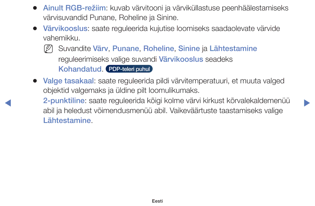 Samsung UE28J4100AWXBT, UE32H5030AWXXH, UE50J5100AWXBT manual NN Suvandite Värv, Punane, Roheline, Sinine ja Lähtestamine 