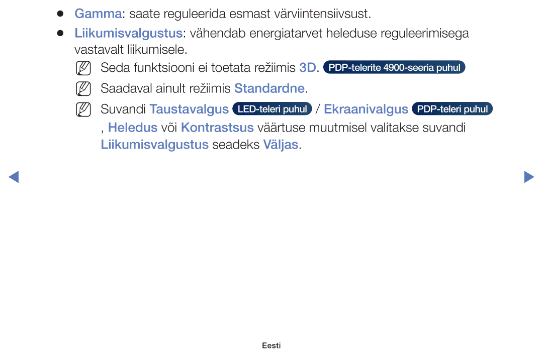 Samsung UE48J5100AWXBT, UE32H5030AWXXH, UE50J5100AWXBT, UE40H5030AWXXH, UE48H5030AWXXH Suvandi Taustavalgus Ekraanivalgus 