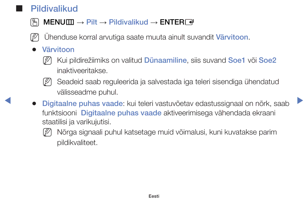 Samsung UE48H5000AWXBT, UE32H5030AWXXH, UE50J5100AWXBT manual OO MENUm → Pilt → Pildivalikud → Entere, Värvitoon 