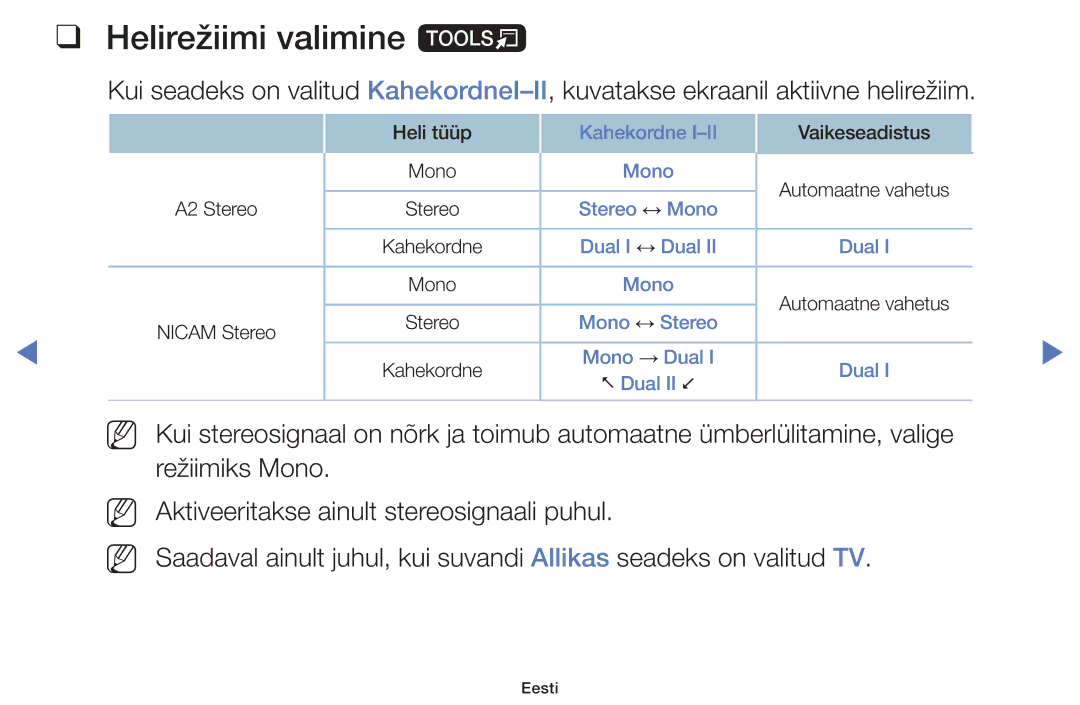 Samsung UE32H4000AWXBT, UE32H5030AWXXH, UE50J5100AWXBT, UE40H5030AWXXH, UE48H5030AWXXH manual Helirežiimi valimine t, Nn Nn 