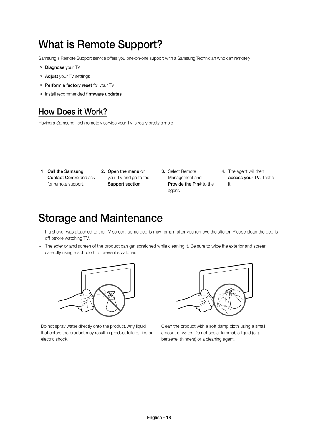 Samsung UE32H5303AWXXC, UE40H5303AWXXC manual What is Remote Support?, Storage and Maintenance, How Does it Work? 