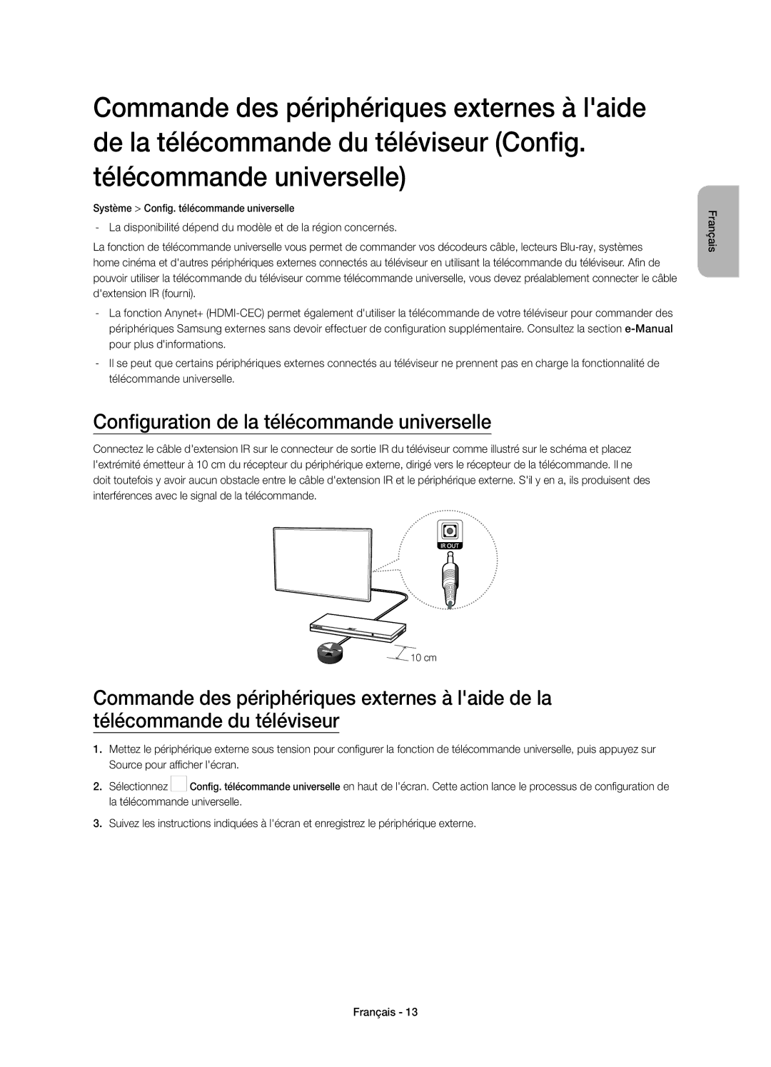 Samsung UE40H5303AWXXC, UE32H5303AWXXC manual Configuration de la télécommande universelle 