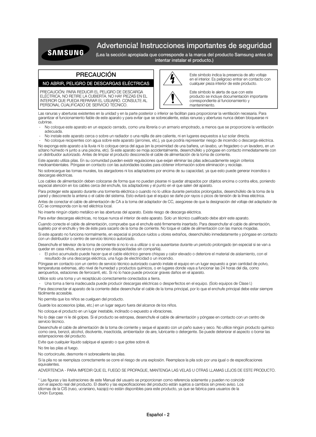 Samsung UE32H5303AWXXC, UE40H5303AWXXC manual Advertencia! Instrucciones importantes de seguridad 