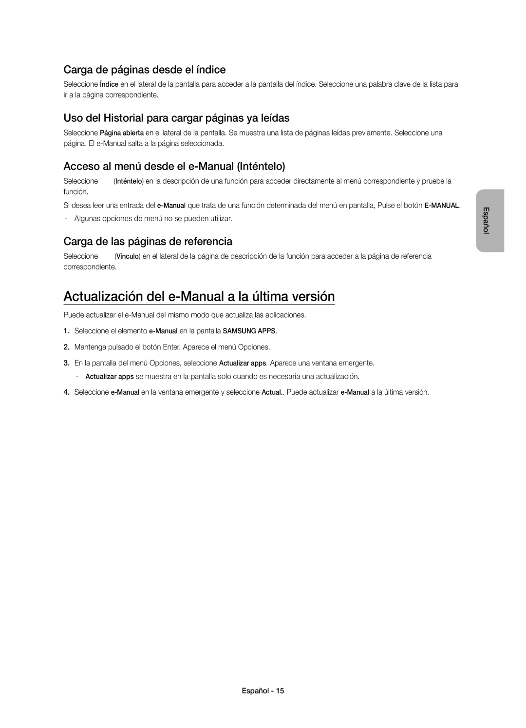 Samsung UE40H5303AWXXC, UE32H5303AWXXC Actualización del e-Manual a la última versión, Carga de páginas desde el índice 