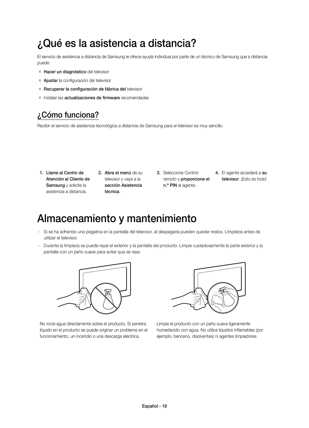 Samsung UE32H5303AWXXC, UE40H5303AWXXC ¿Qué es la asistencia a distancia?, Almacenamiento y mantenimiento, ¿Cómo funciona? 