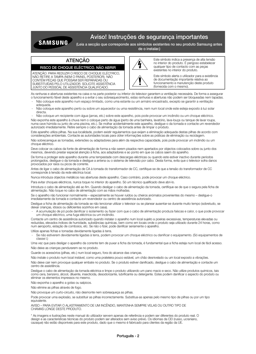 Samsung UE32H5303AWXXC, UE40H5303AWXXC manual Aviso! Instruções de segurança importantes 