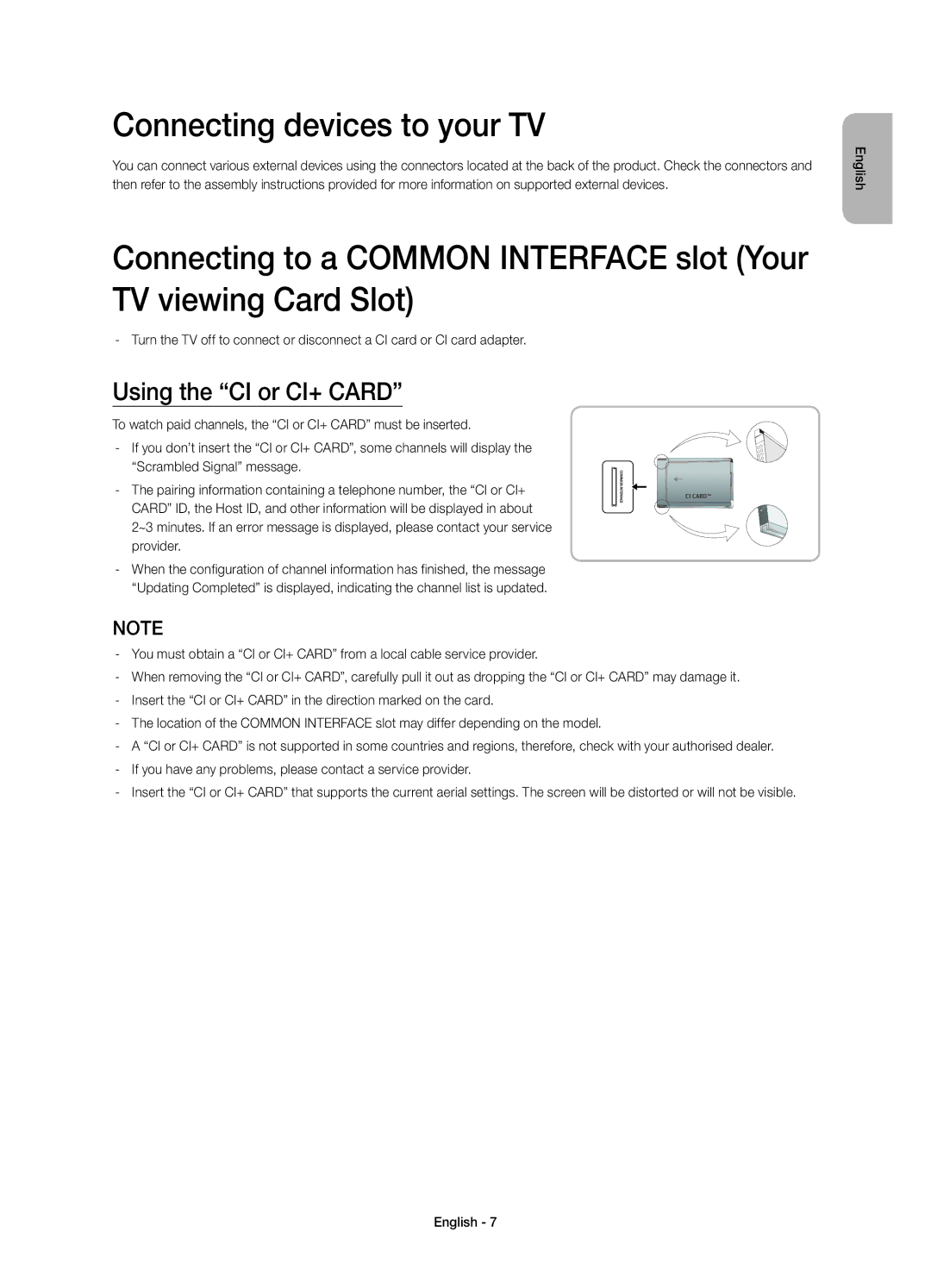 Samsung UE40H5303AWXXC, UE32H5303AWXXC manual Connecting devices to your TV, Using the CI or CI+ Card 