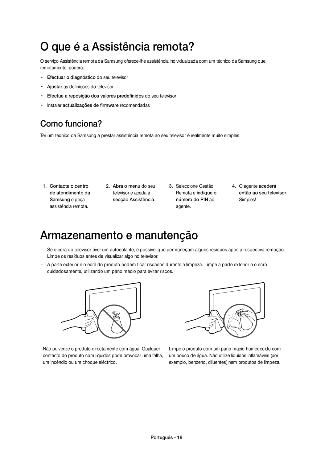 Samsung UE32H5303AWXXC, UE40H5303AWXXC manual Que é a Assistência remota?, Armazenamento e manutenção, Como funciona? 