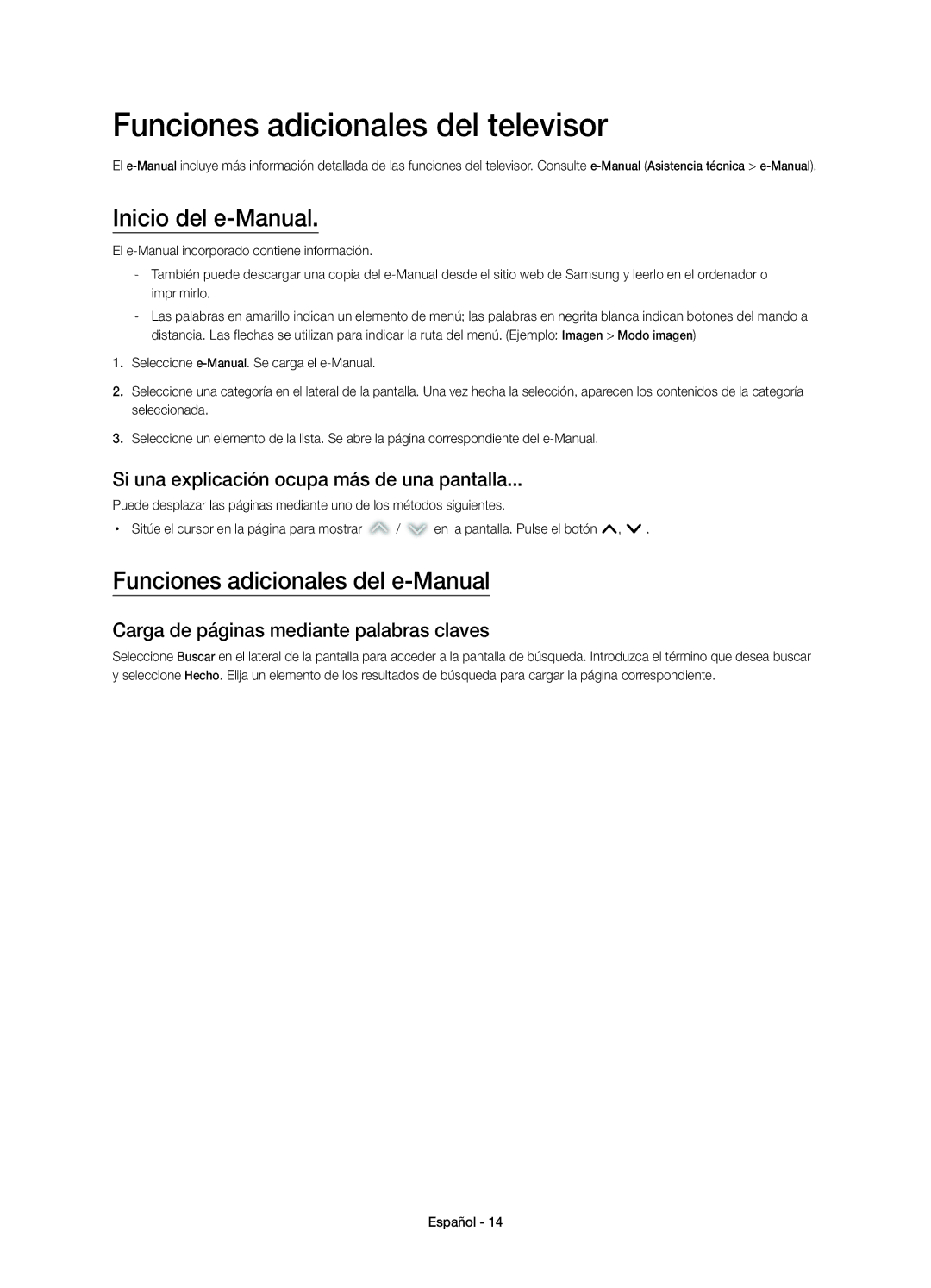 Samsung UE48H5570SSXXH manual Funciones adicionales del televisor, Inicio del e-Manual, Funciones adicionales del e-Manual 