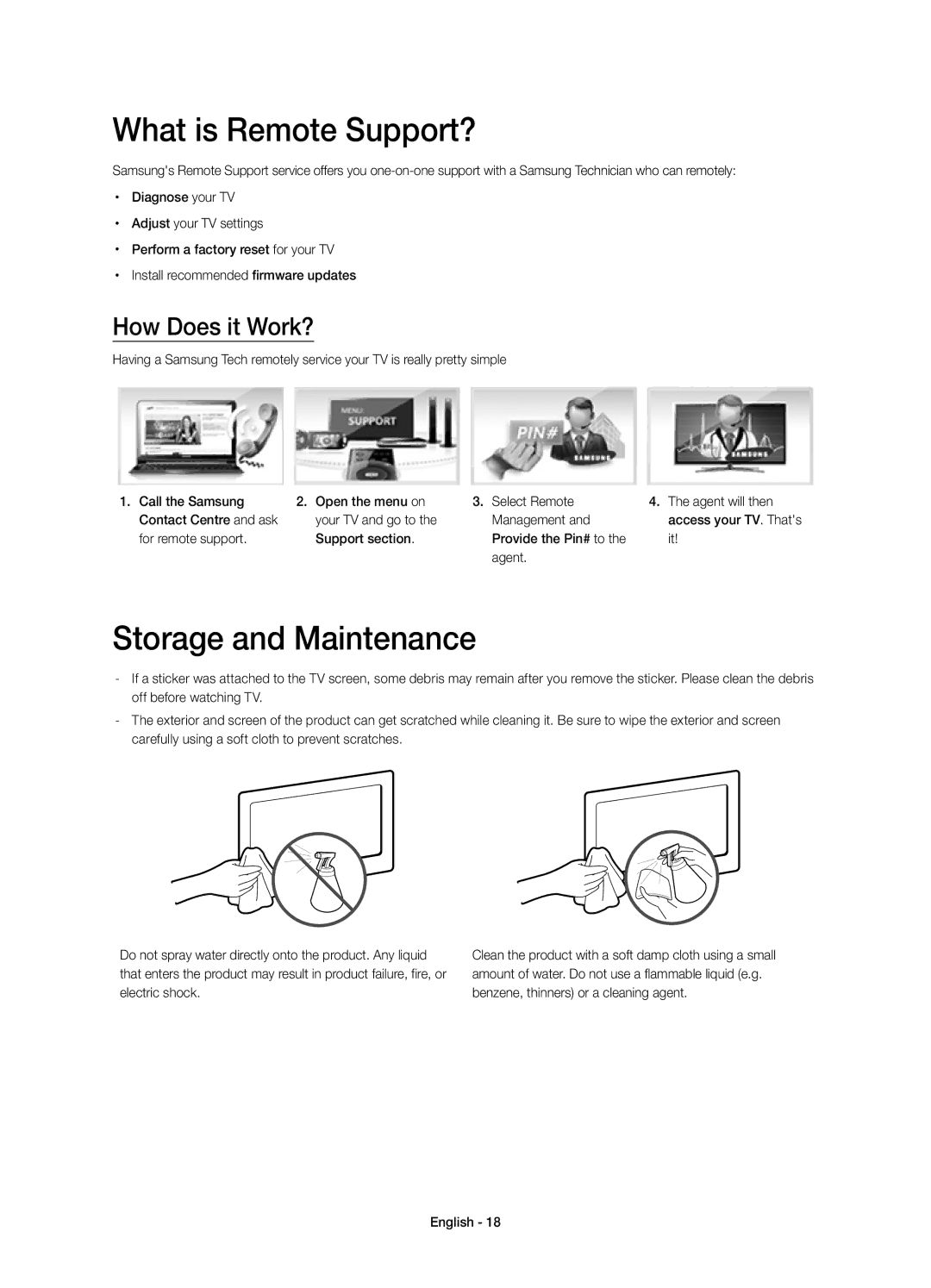 Samsung UE50H5570SSXZG, UE32H5570SSXZG, UE48H5510SSXZG What is Remote Support?, Storage and Maintenance, How Does it Work? 