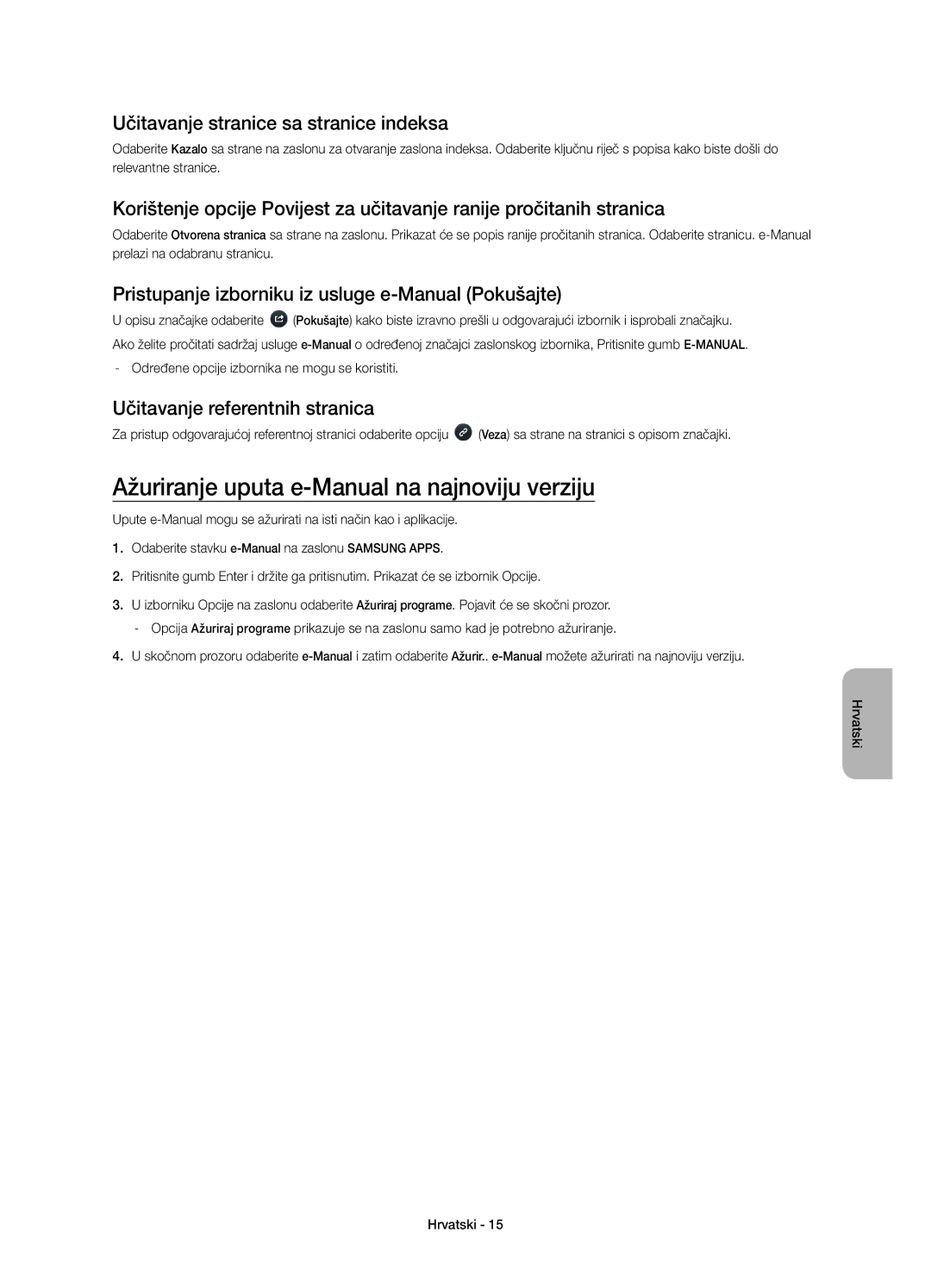 Samsung UE40H5500AWXXN manual Ažuriranje uputa e-Manual na najnoviju verziju, Učitavanje stranice sa stranice indeksa 