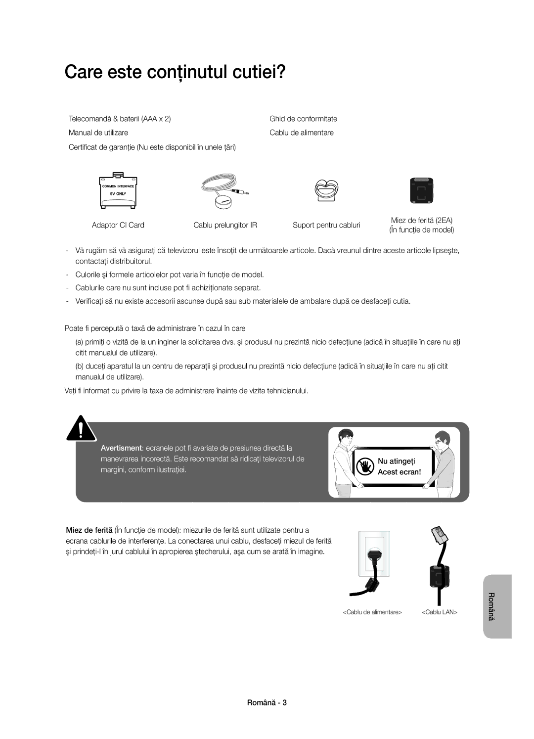 Samsung UE32H5500AWXXH, UE32H5570SSXZG manual Care este conţinutul cutiei?, Telecomandă & baterii AAA x, Manual de utilizare 