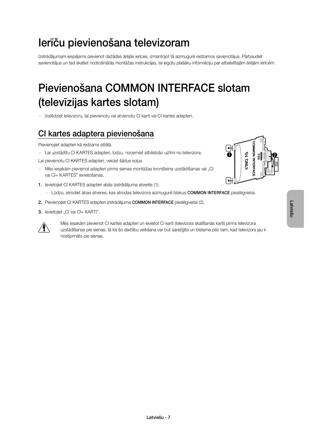 Samsung UE50H5570SSXXH, UE32H5570SSXZG, UE48H5510SSXZG Ierīču pievienošana televizoram, CI kartes adaptera pievienošana 