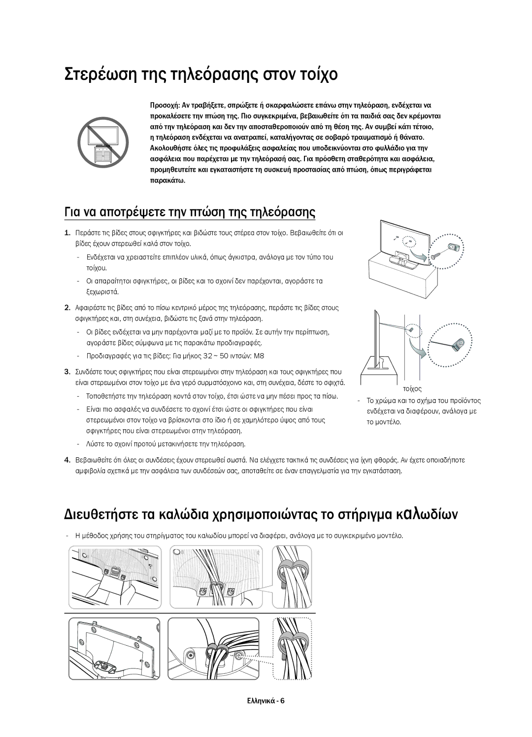 Samsung UE32H5500AWXXC Στερέωση της τηλεόρασης στον τοίχο, Για να αποτρέψετε την πτώση της τηλεόρασης, Τοίχος, Το μοντέλο 