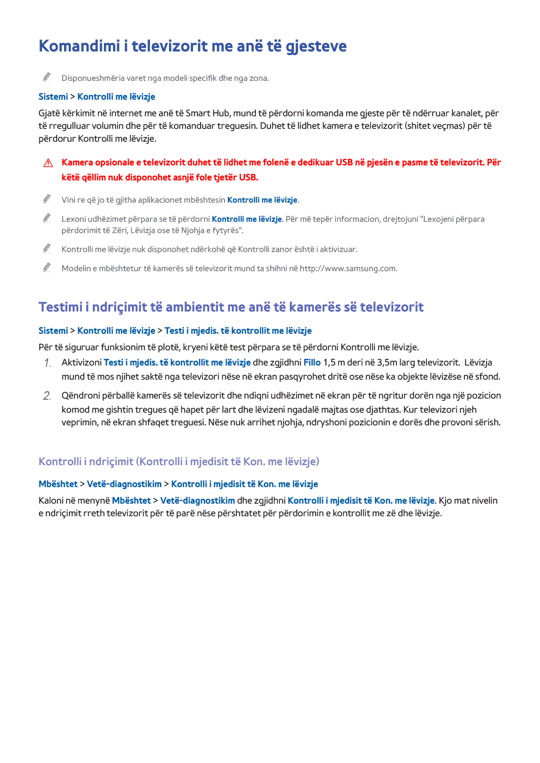 Samsung UE48H6500STXXH, UE32H6200AWXXH manual Komandimi i televizorit me anë të gjesteve, Sistemi Kontrolli me lëvizje 