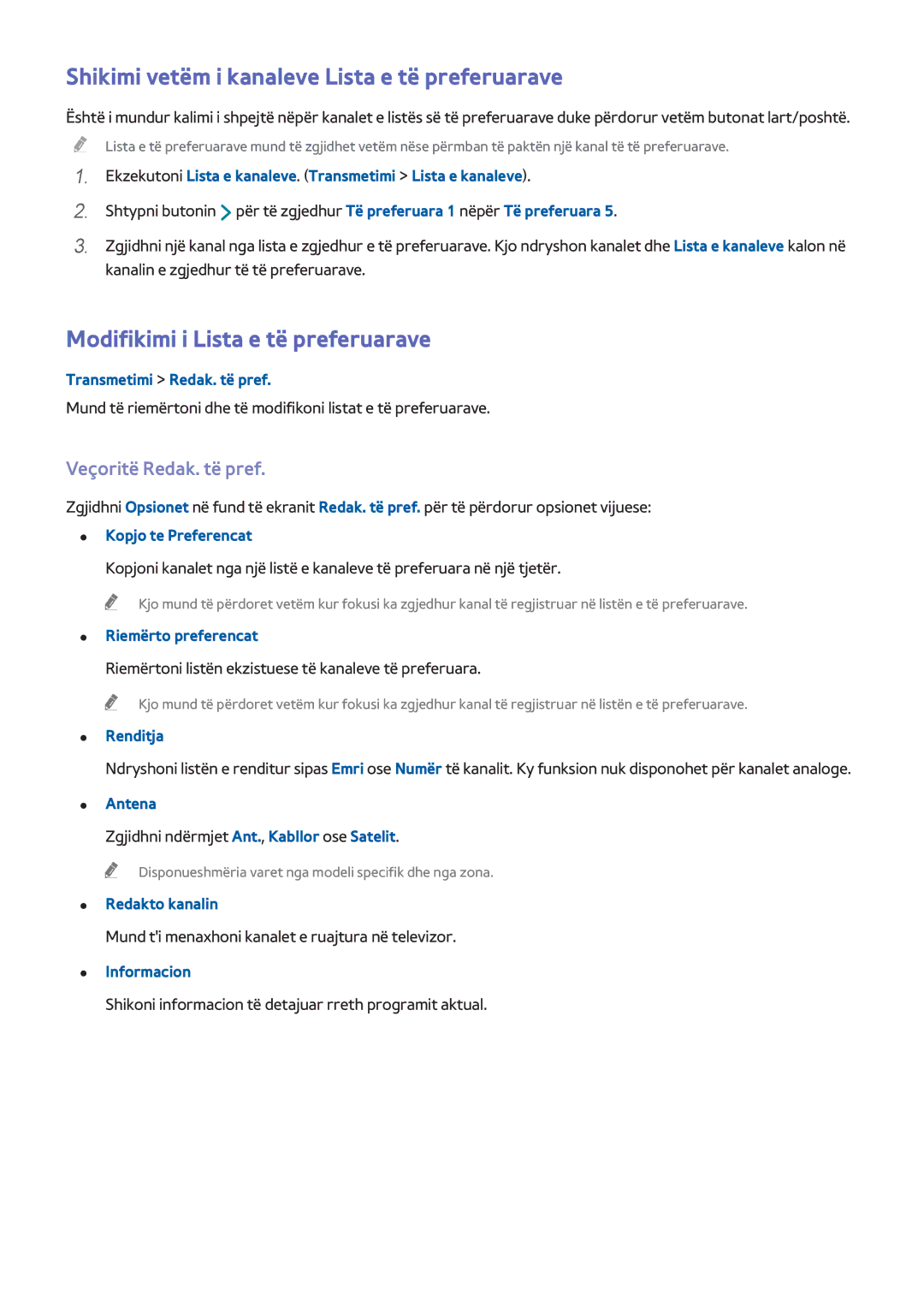 Samsung UE32H5500AWXXH manual Shikimi vetëm i kanaleve Lista e të preferuarave, Modifikimi i Lista e të preferuarave 