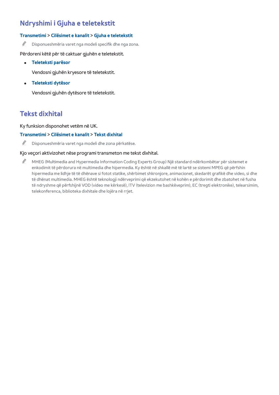 Samsung UE40H6500SLXXH, UE32H6200AWXXH, UE55H6410SSXXH, UE48H6200AWXXH manual Ndryshimi i Gjuha e teletekstit, Tekst dixhital 