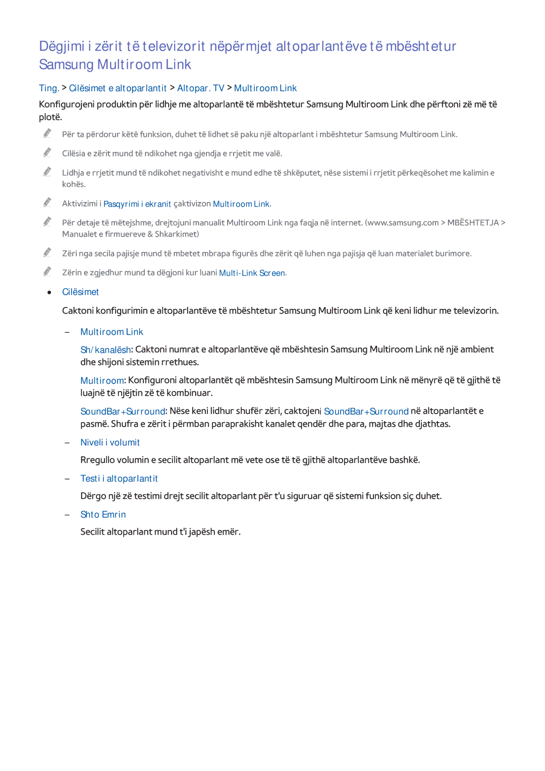 Samsung UE55H6700STXXH Ting. Cilësimet e altoparlantit Altopar. TV Multiroom Link, Niveli i volumit, Testi i altoparlantit 