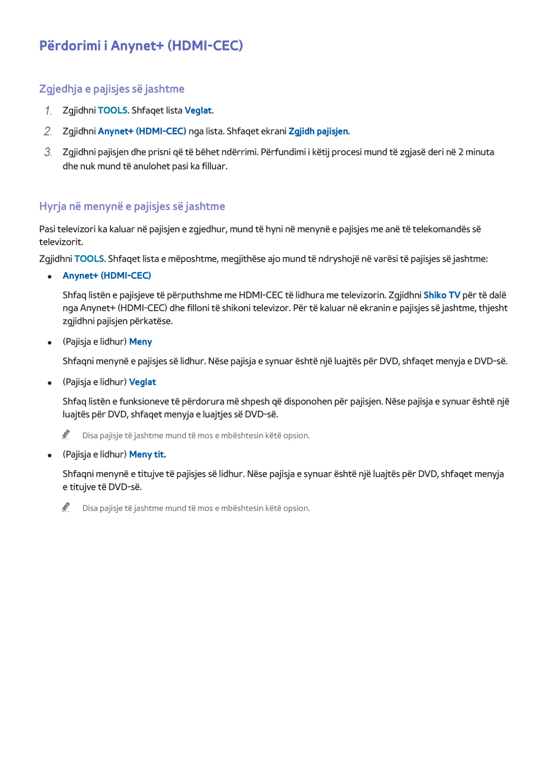 Samsung UE65H6400AWXXH Përdorimi i Anynet+ HDMI-CEC, Zgjedhja e pajisjes së jashtme, Hyrja në menynë e pajisjes së jashtme 