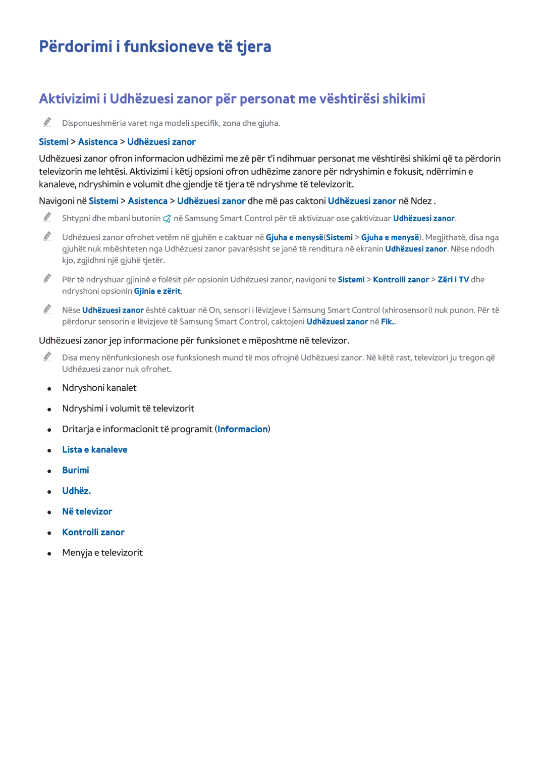 Samsung UE48H6240AWXXH manual Përdorimi i funksioneve të tjera, Sistemi Asistenca Udhëzuesi zanor, Menyja e televizorit 