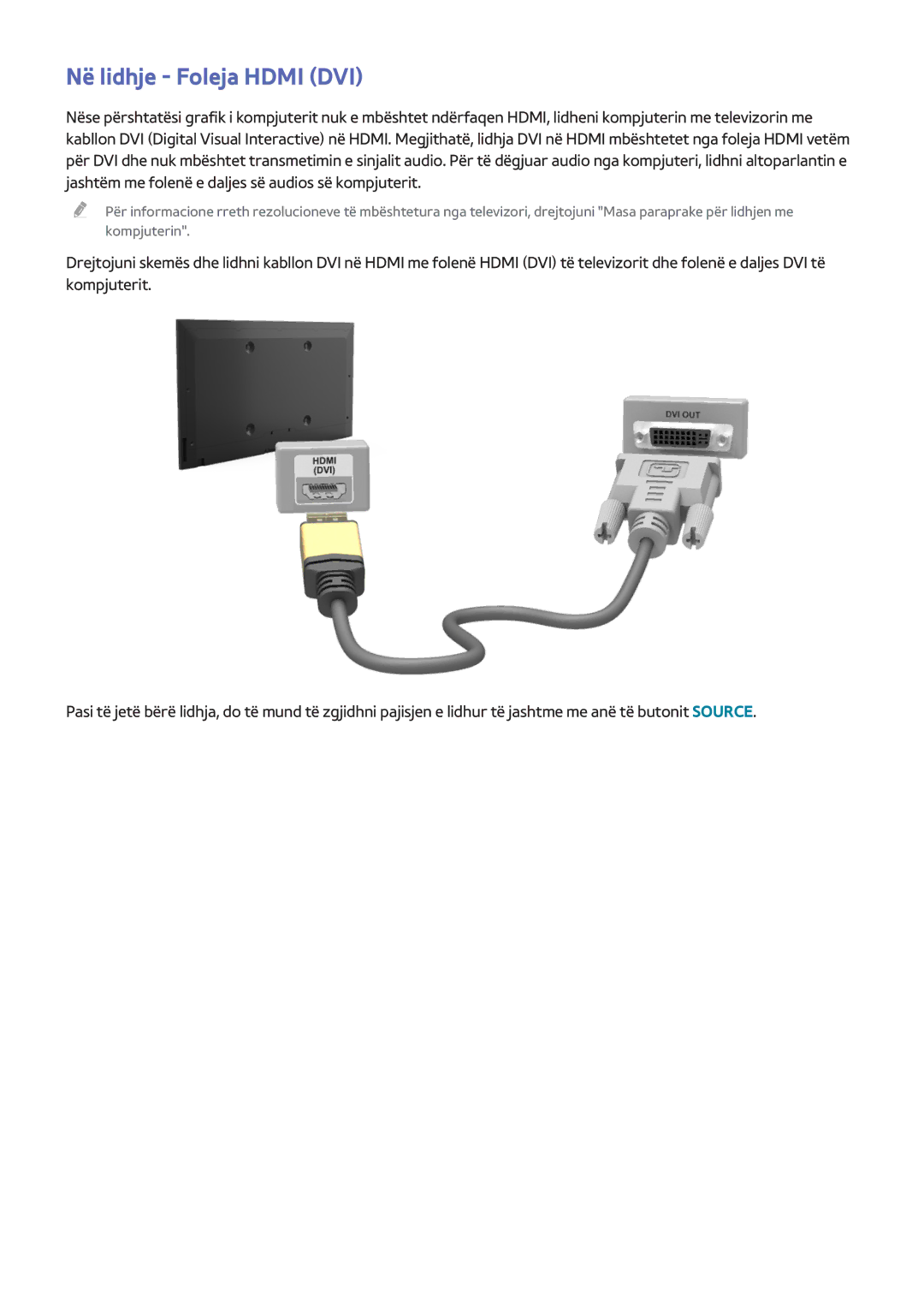 Samsung UE48H6470SSXXH, UE32H6200AWXXH, UE55H6410SSXXH, UE48H6200AWXXH, UE48H6670SLXXH manual Në lidhje Foleja Hdmi DVI 