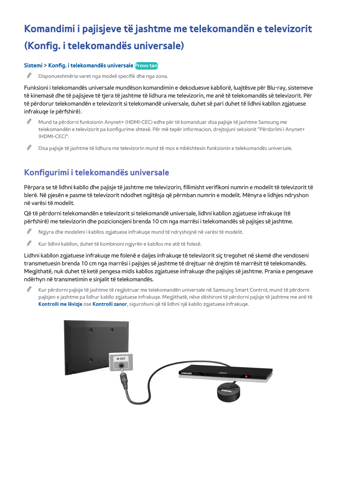 Samsung UE55H6670SLXXH manual Konfigurimi i telekomandës universale, Sistemi Konfig. i telekomandës universale Provo tani 