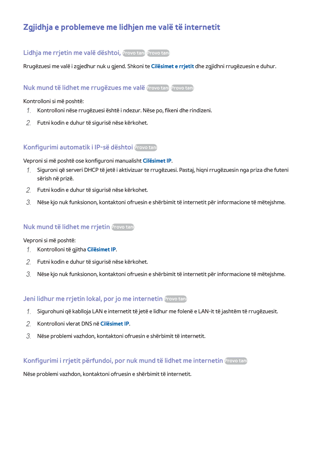 Samsung UE55H6410SSXXH, UE32H6200AWXXH, UE48H6200AWXXH manual Zgjidhja e problemeve me lidhjen me valë të internetit 