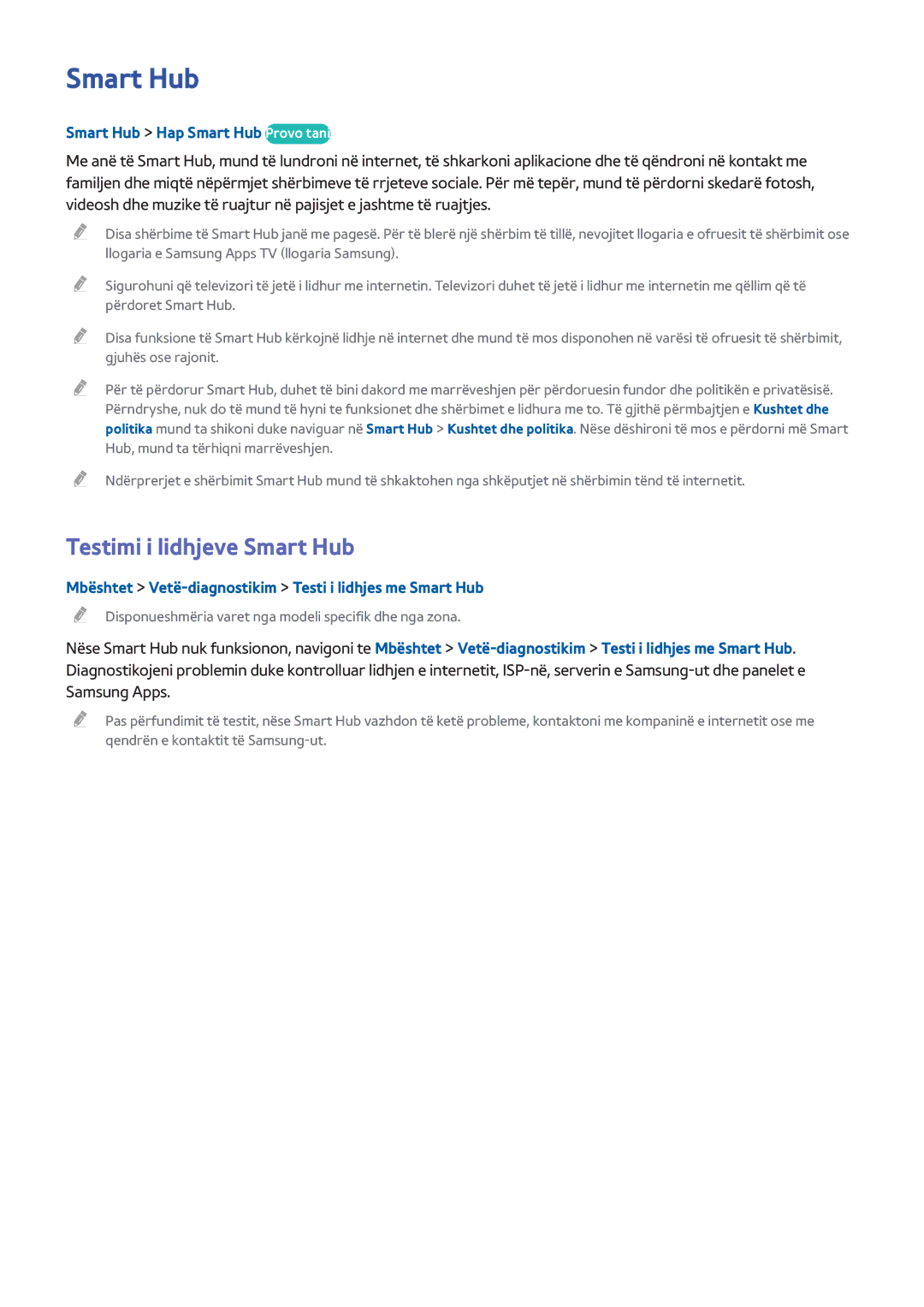 Samsung UE32H4500AWXXH, UE32H6200AWXXH, UE55H6410SSXXH Testimi i lidhjeve Smart Hub, Smart Hub Hap Smart Hub Provo tani 