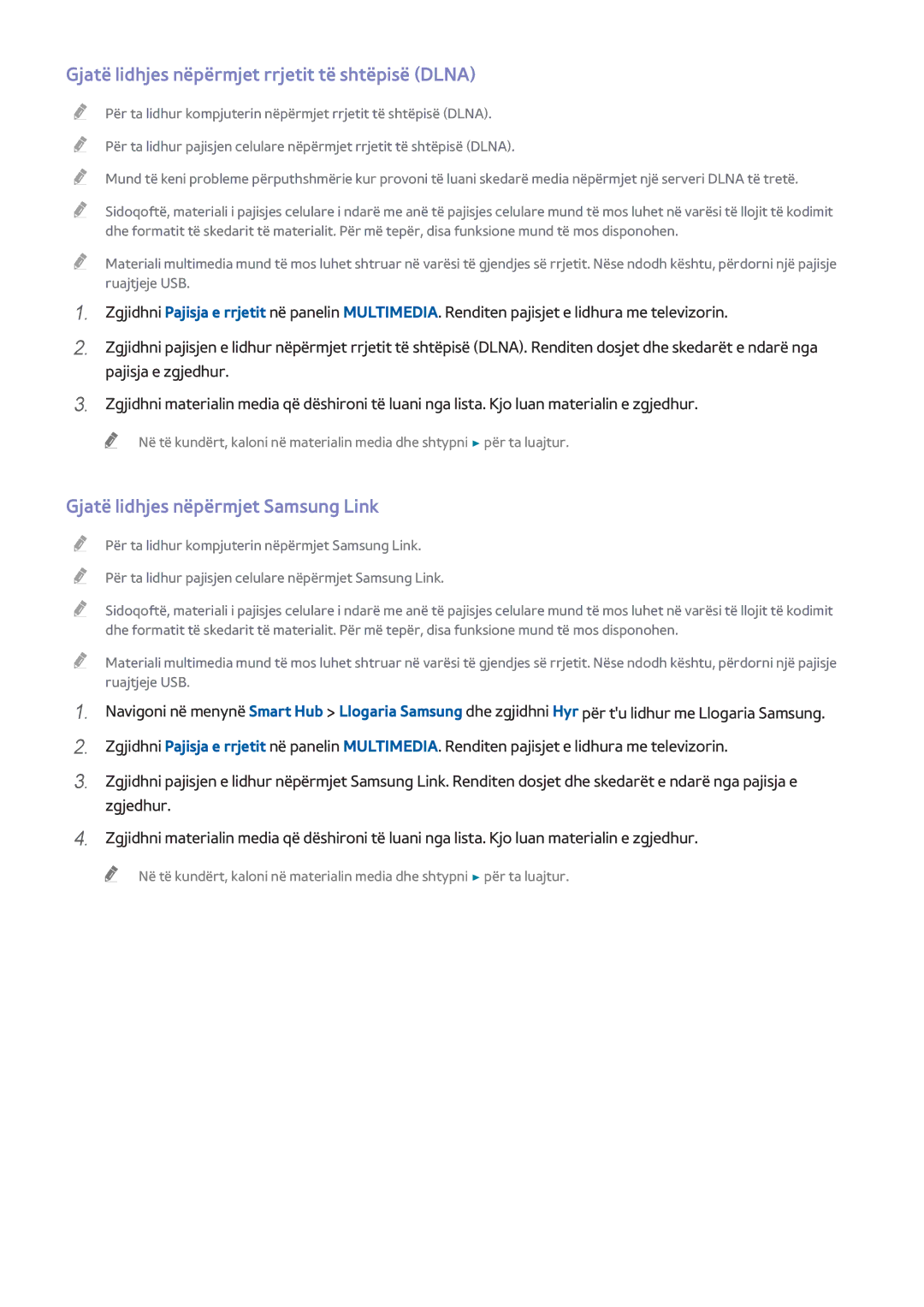 Samsung UE32H6410SUXXH manual Gjatë lidhjes nëpërmjet rrjetit të shtëpisë Dlna, Gjatë lidhjes nëpërmjet Samsung Link 