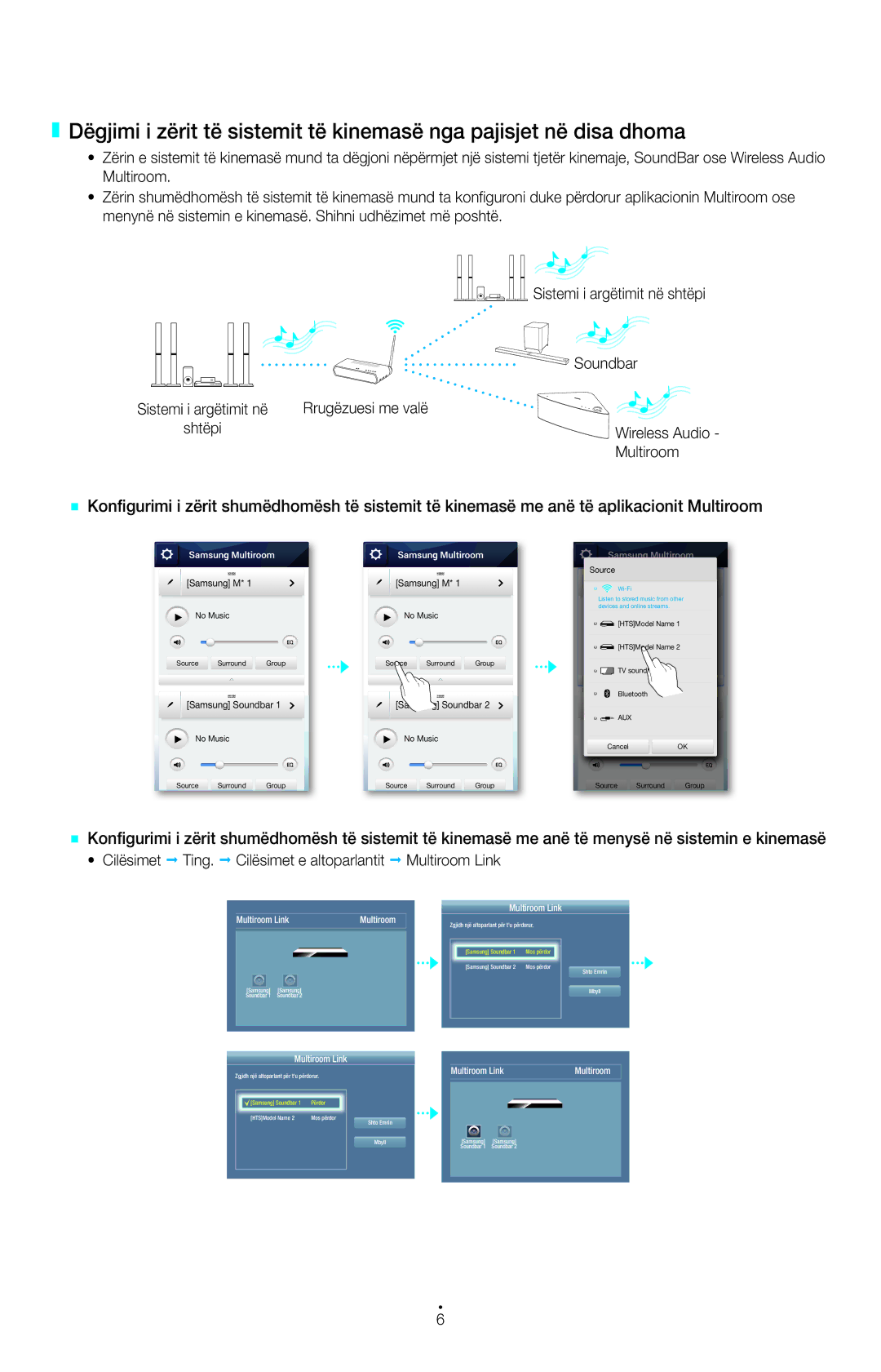 Samsung UE32H4500AWXXH, UE32H6200AWXXH, UE55H6410SSXXH manual Cilësimet Ting. Cilësimet e altoparlantit Multiroom Link 