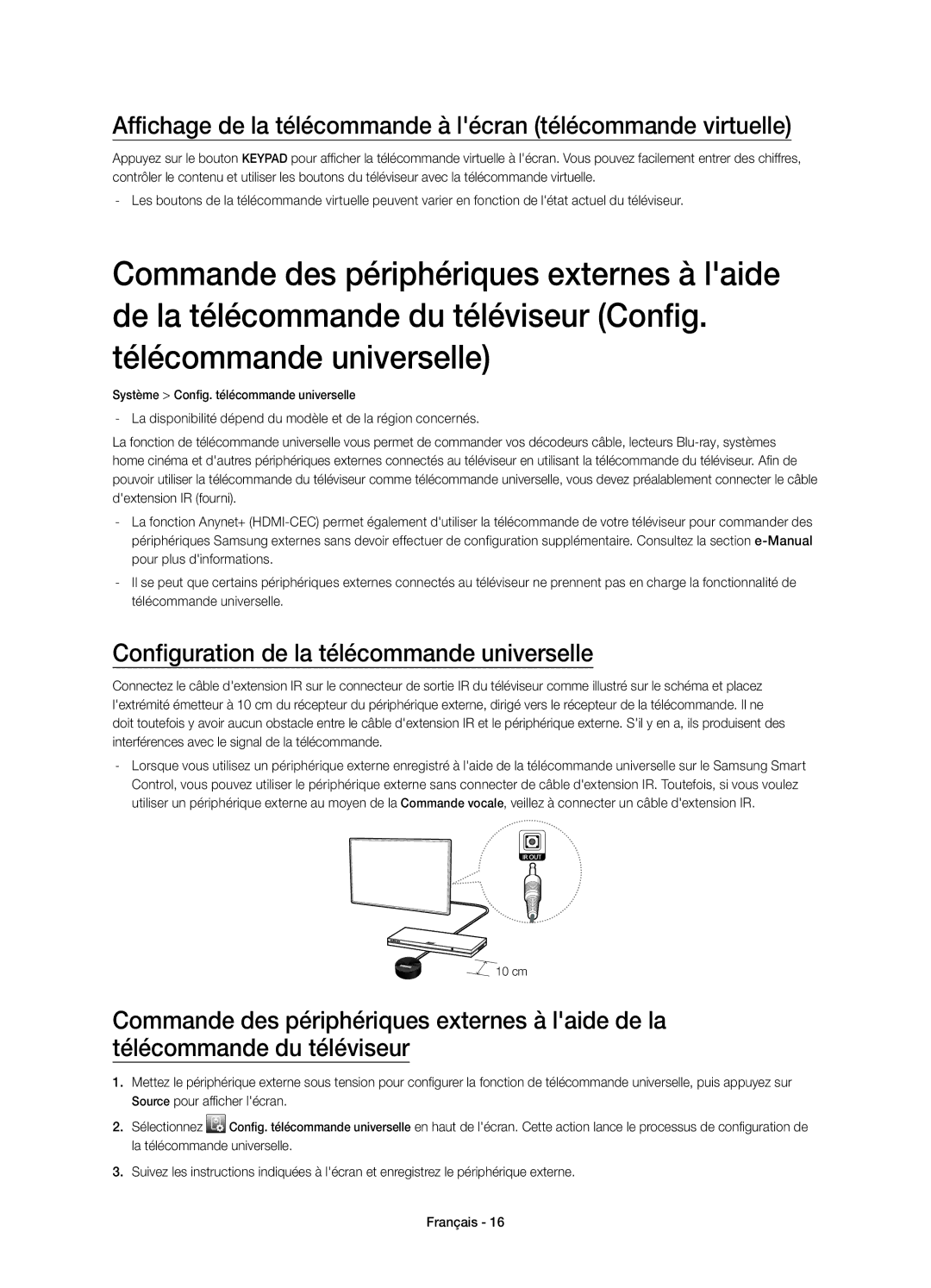 Samsung UE48H6410SSXZF, UE32H6410SSXZF, UE40H6410SSXZF manual Affichage de la télécommande à lécran télécommande virtuelle 