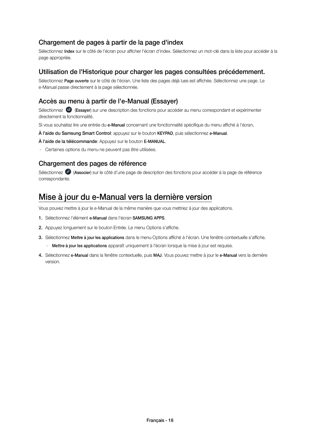 Samsung UE32H6410SSXZF Mise à jour du e-Manual vers la dernière version, Chargement de pages à partir de la page dindex 