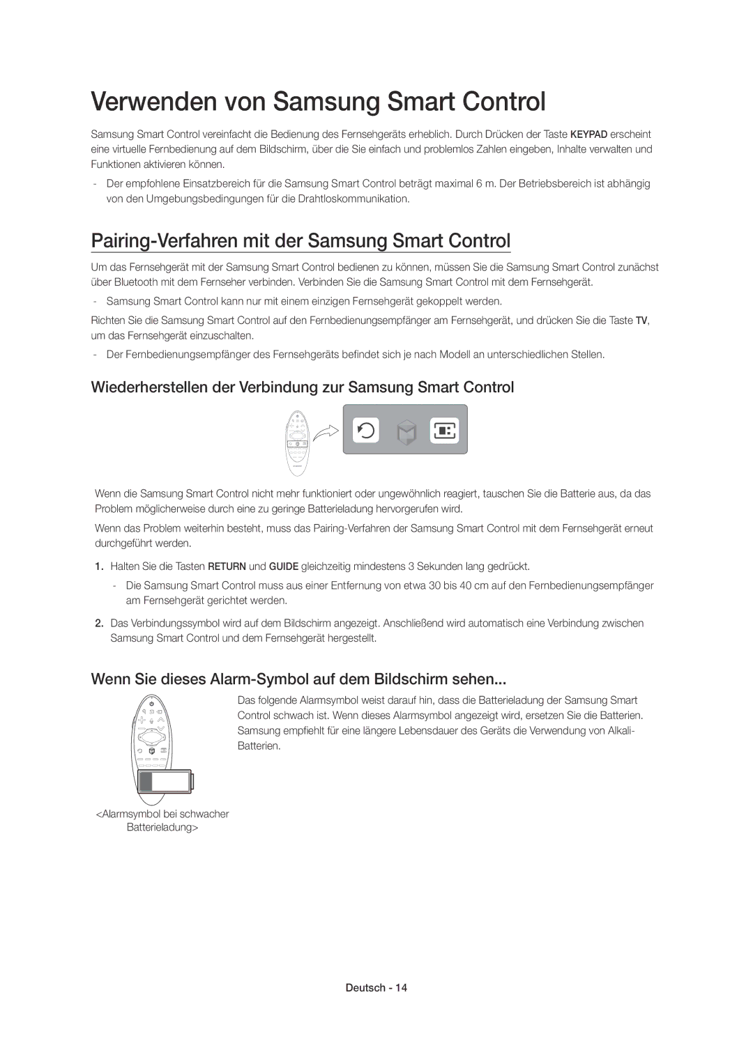 Samsung UE48H6410SSXZF manual Verwenden von Samsung Smart Control, Pairing-Verfahren mit der Samsung Smart Control 